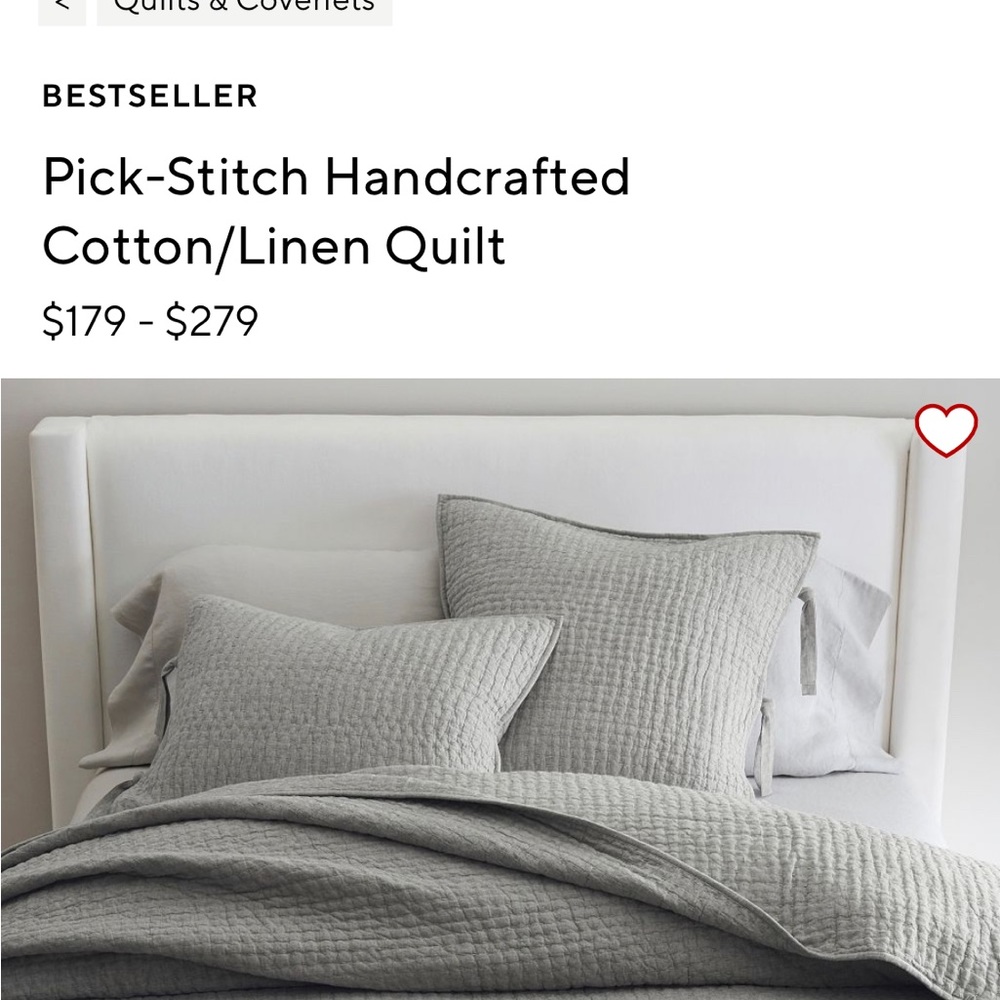 Pottery barn pick stitch quilt in “light grey” full/queen